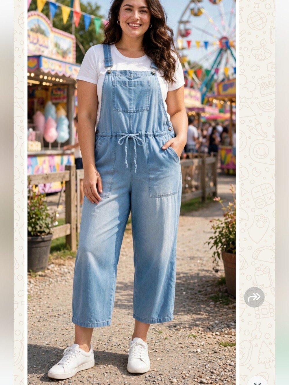 Crop overalls, chambray, wide leg